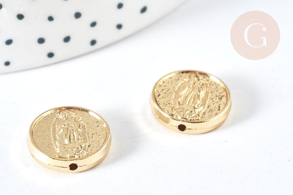 Perle Ronde Vierge Marie laiton doré 15,5mm, x1 (G7500)