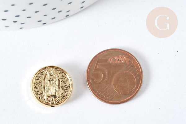 Perle Ronde Vierge Marie laiton doré 15,5mm, x1 (G7500)