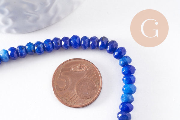 Perle Rondelle Jaspe de sésame teintée facettée bleu foncé 6x4mm, pierre naturelle, le fil de 37.5cm (G7871)