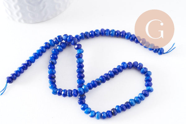 Perle Rondelle Jaspe de sésame teintée facettée bleu foncé 6x4mm, pierre naturelle, le fil de 37.5cm (G7871)