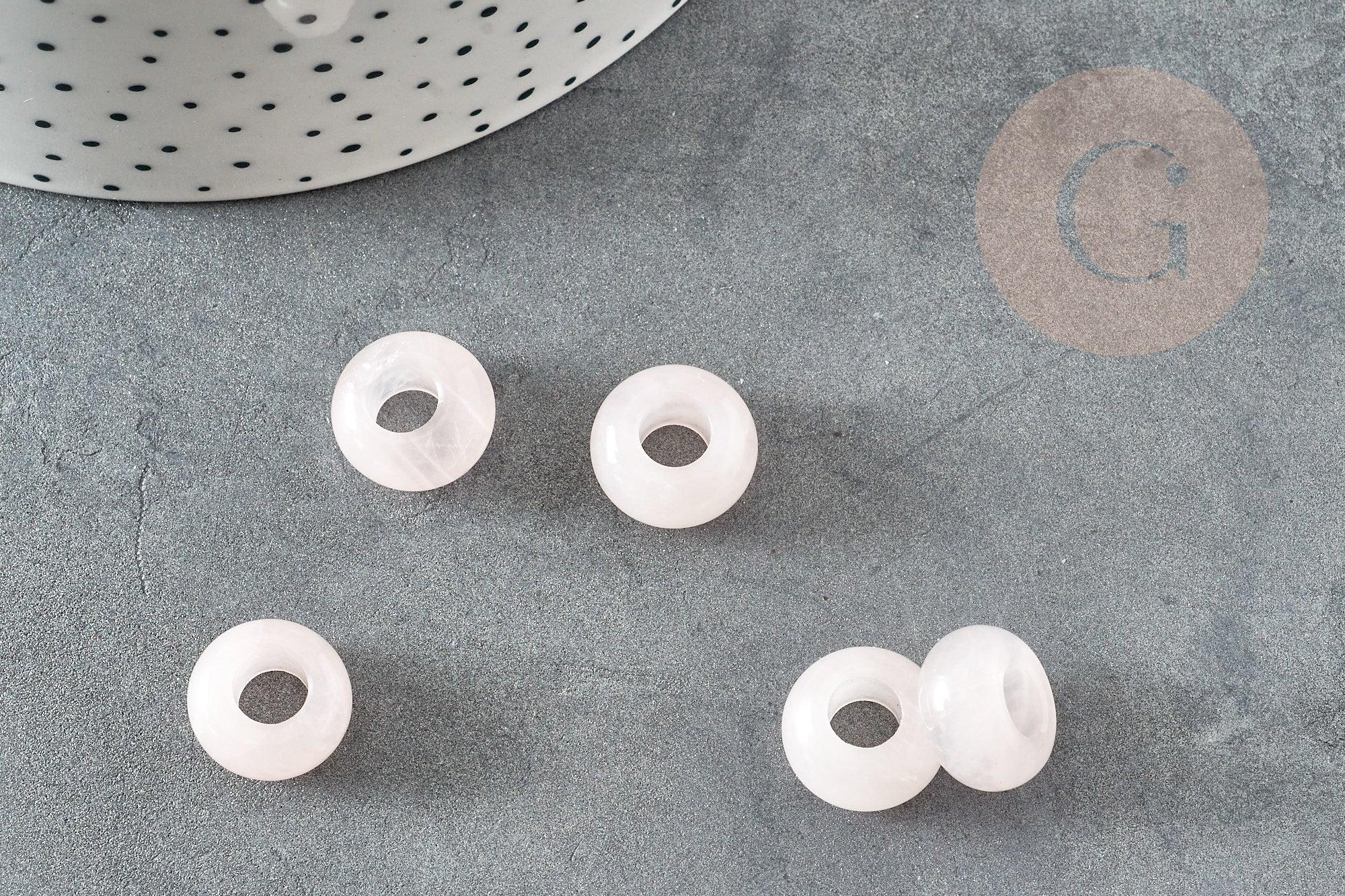 Perle Rondelle donut quartz rose naturel 14mm, rondelle pierre pour création bijoux x2 (G9214)