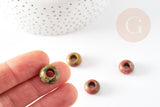 Perle Rondelle donut unakite verte naturelle 14mm, rondelle pierre pour création bijoux x2 (G9215)