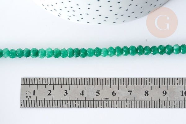 Perle Rondelle jade teinté facettée vert foncé 6x4mm, pierre, le fil de 39cm( G7887)