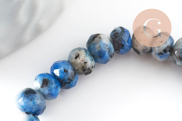 Perle Rondelle jaspe sésame teintée facettée bleu gris 6x4mm, création bijoux pierre, fil de 37.5cm x1 (G7867)