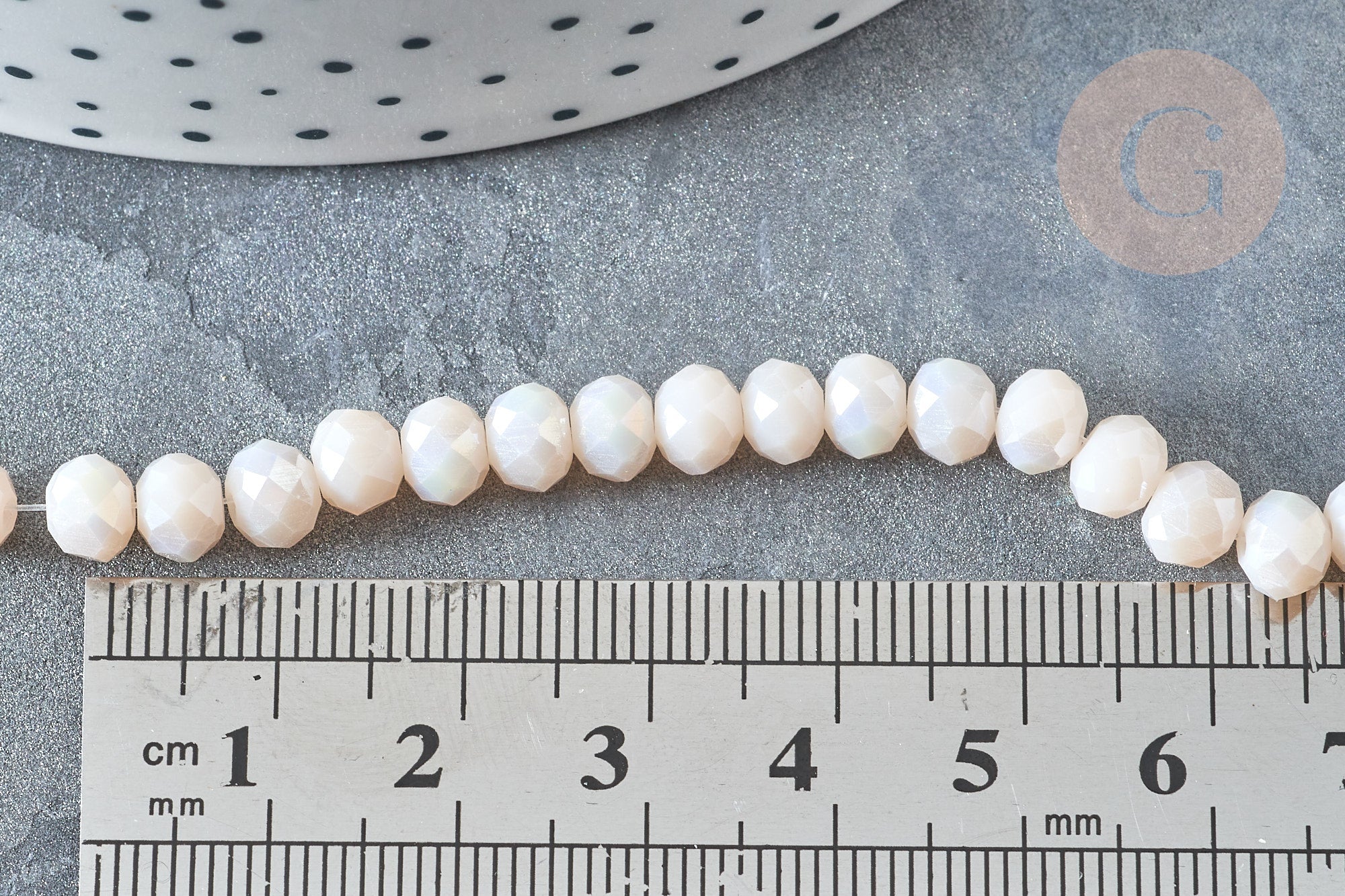 Perle Rondelle verre opaque crème 6x4~5mm, bracelet, le fil de 39cm, x1 (G7814)