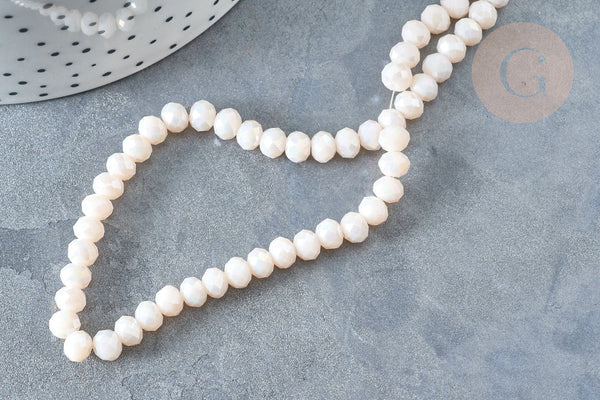 Perle Rondelle verre opaque crème 6x4~5mm, bracelet, le fil de 39cm, x1 (G7814)
