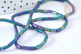 Perle Tube verre mat métallisé vert & violet, 5x3mm, fil de 49.9cm perles, x1 (G5033)