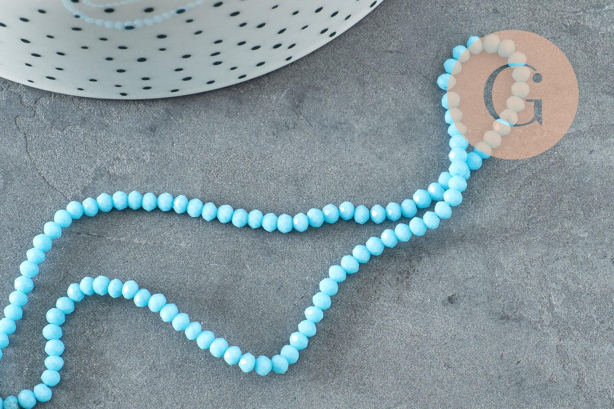 Perle toupie bleu,perles bijoux, cristal bleu, fourniture créative ,verre facette, fil de 29cm, 3mm, x1 (G1667)