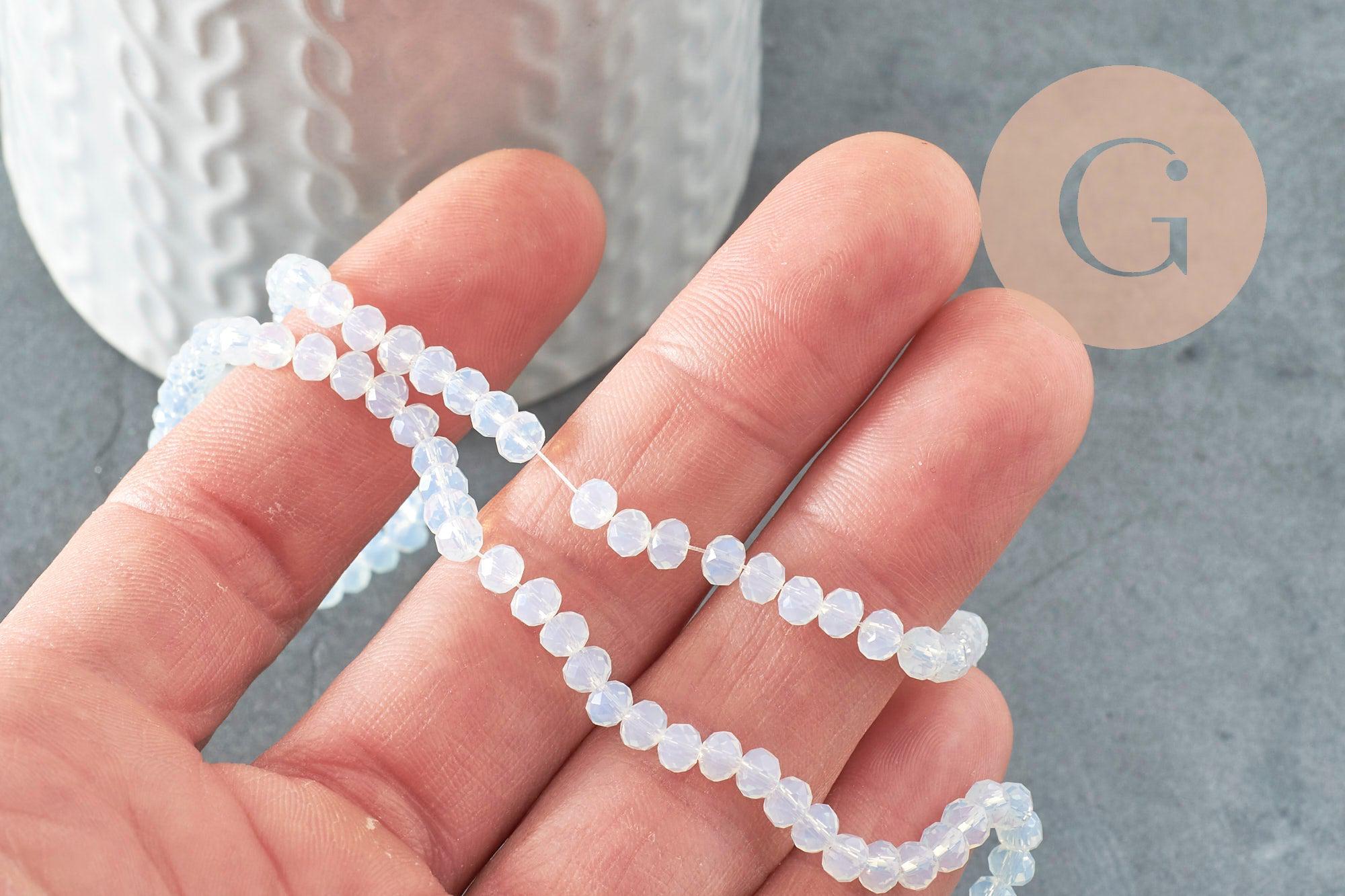 Perle abacus cristal facetté blanc opalescent 4mm, perles en verre création bijoux DIY, le fil de 41cm, x1 (G8179)