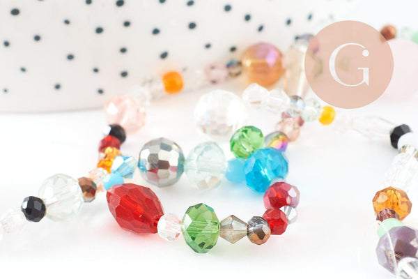 Perle abacus cristal multicolore, perle abacus, perle cristal,Perles verre,2.5-13mm, fil de 40cm , x1 (G2497)
