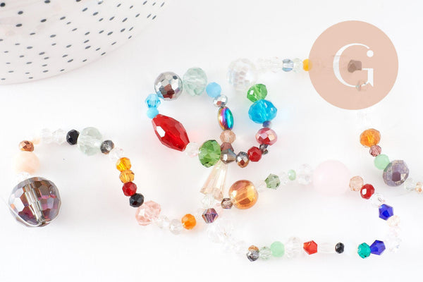 Perle abacus cristal multicolore, perle abacus, perle cristal,Perles verre,2.5-13mm, fil de 40cm , x1 (G2497)