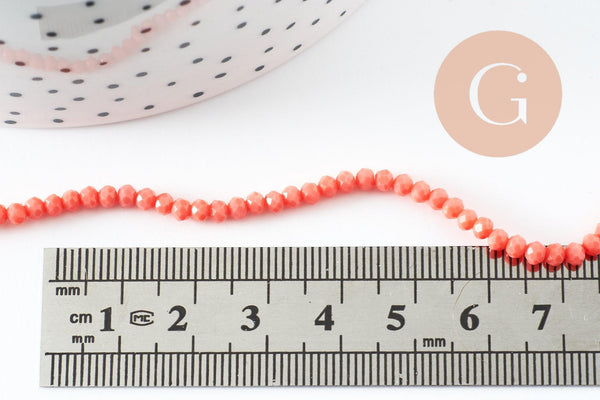 Perle abacus cristal rose corail 3mm, x1 fil de 41 cm (G9822)