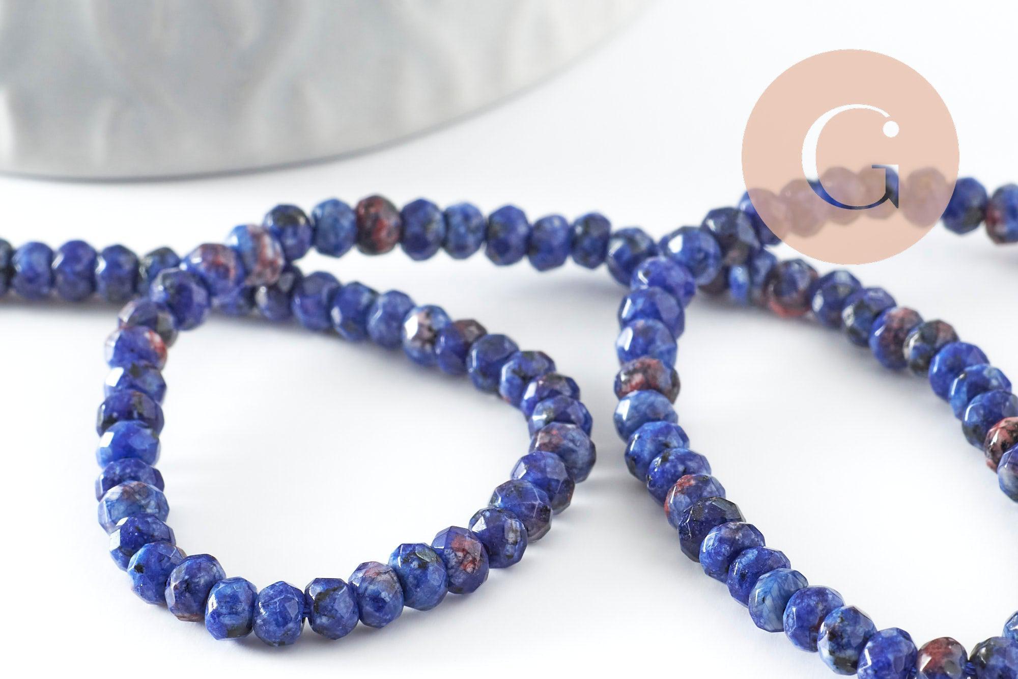 Perle abacus jade naturel bleu marbré 4x2mm,fil de 35 cm, x1 (G3227)