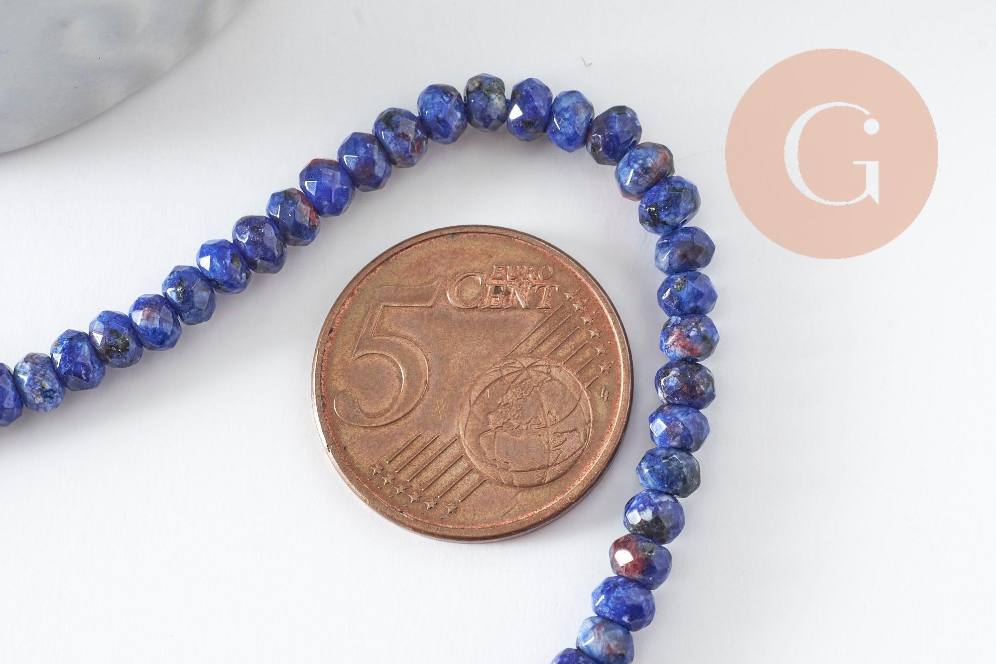 Perle abacus jade naturel bleu marbré 4x2mm,fil de 35 cm, x1 (G3227)