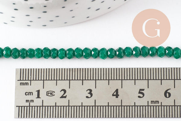 Perle abacus jade naturel rondelle vert foncé 4x2mm, perle pierre naturel facette pour création bijoux, fil de 36cm, x1 (G3665)
