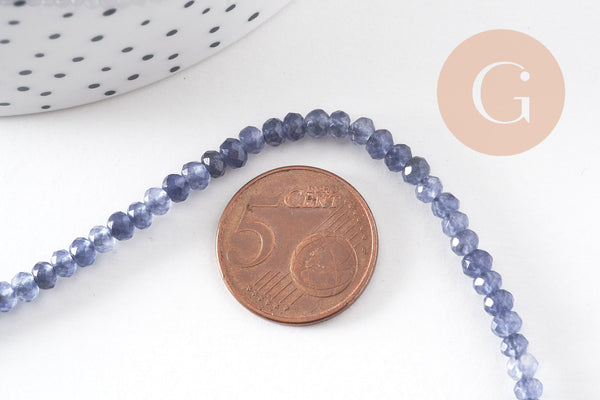 Perle abacus jade naturel teinté bleu facetté, x1 fil de 35 cm (G9651)