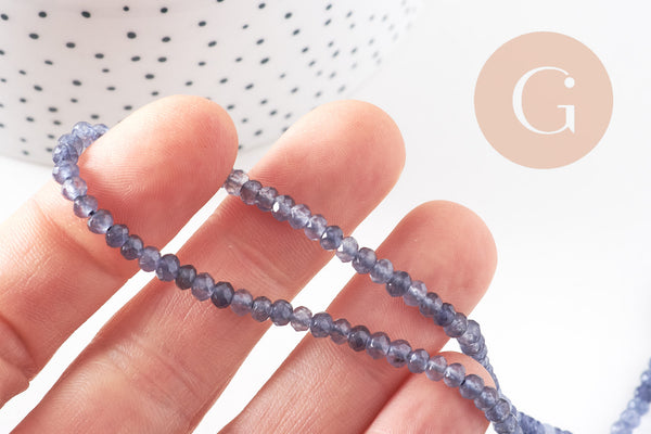 Perle abacus jade naturel teinté bleu facetté, x1 fil de 35 cm (G9651)