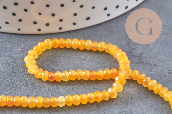 Perle abacus jade naturel teinté jaune 4x2mm, perles pierre naturelle à facettes, fil 36cm, x1 (G1710)