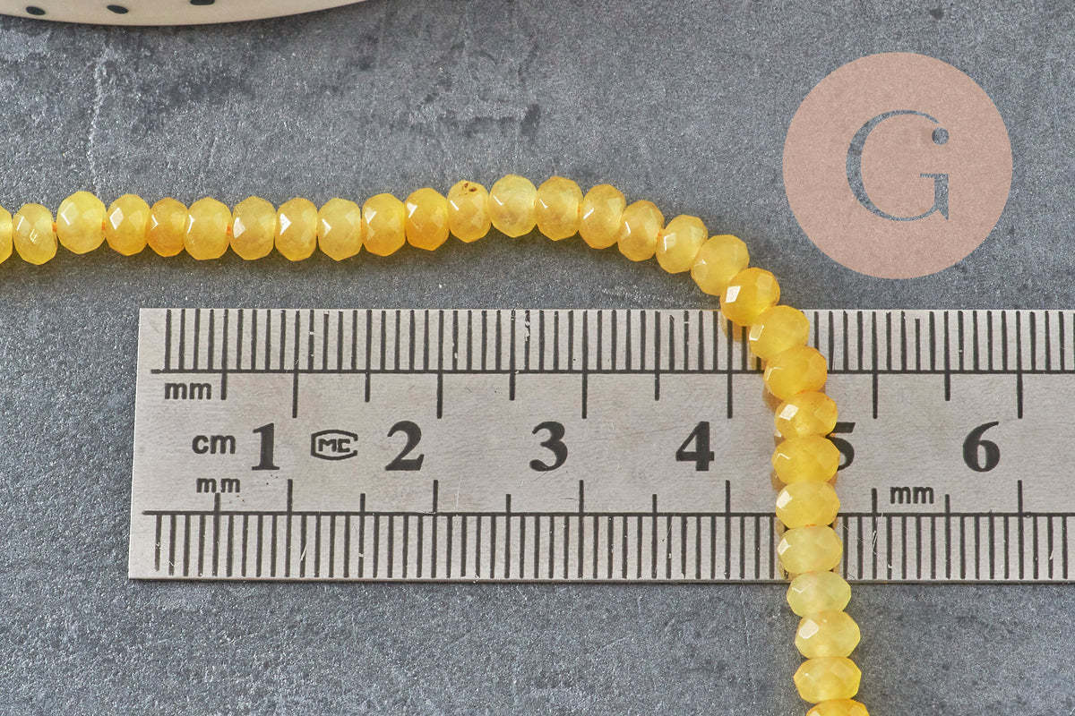 Perle abacus jade naturel teinté jaune facetté 4x2mm, x1 fil 36cm (G1710)-Perles-Gingerlily Perles