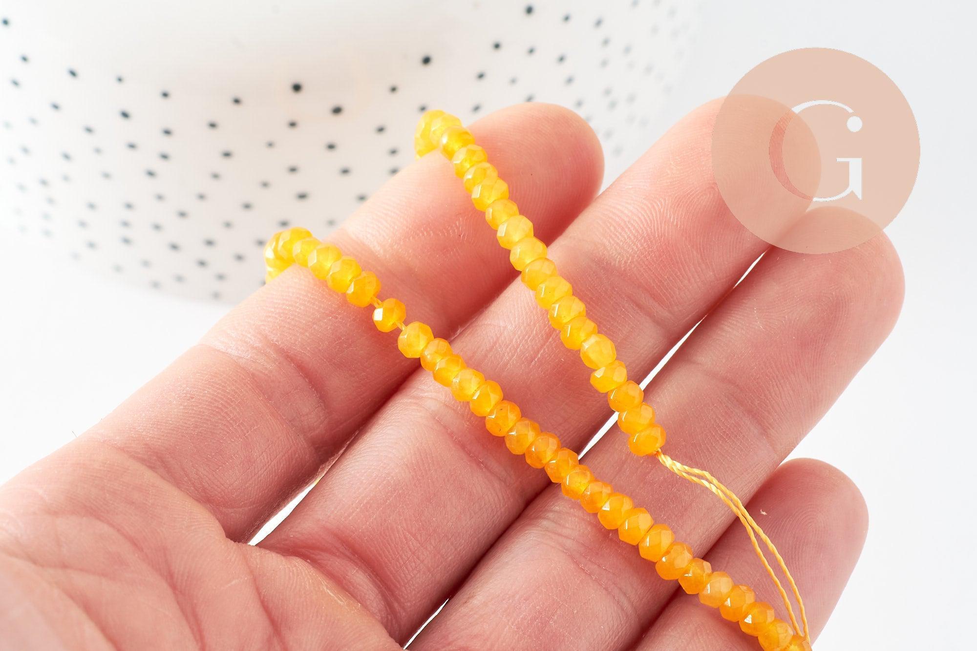 Perle abacus jade teinté jaune, pierre naturelle, jade naturel, 4x2mm,fil 39cm, x1 (G5619)