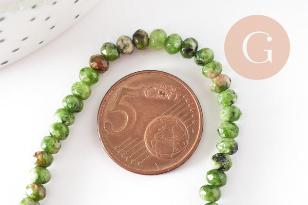 Perle abacus jade vert rose,perle jade pierre naturelle à facette,4x2mm, fil de 36cm, x1 (G4637)