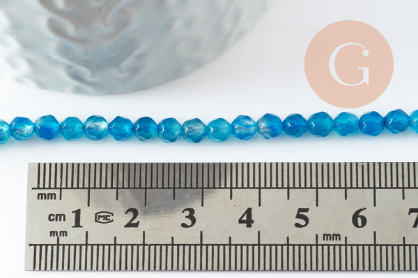 Perle agate bleue, perle agate naturelle,perle facette,4mm,fil de 37cm, x1 (G0896)