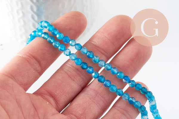 Perle agate bleue, perle agate naturelle,perle facette,4mm,fil de 37cm, x1 (G0896)