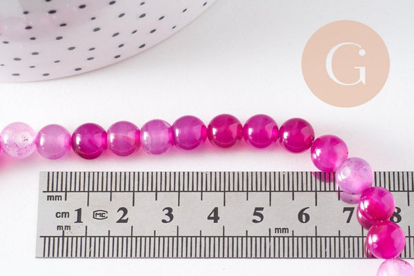 Perle agate feu rayée fuchsia ronde agate pierre naturelle ,fil de 38cm ,8mm x1 (G3850)