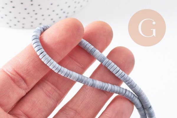 Perle agate heishi rondelle bleu acier clair 4.5mm, perle agate naturelle, pierre naturelle,x1 fil de 250 perles (G5700)