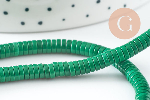 Perle agate heishi rondelle verte, perle agate naturelle, pierre naturelle,4.5mm,fil de 250 perles, x1 (G9710)