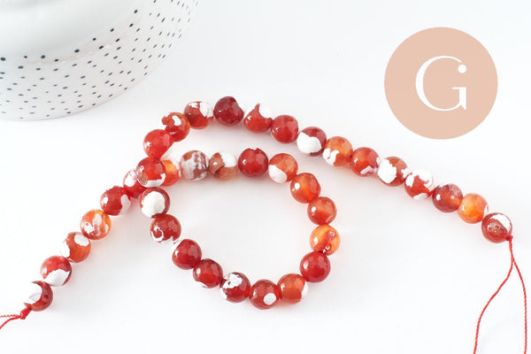 Perle agate naturelle feu rayée orange, 10mm, fil de 38cm, x1 (G1862)