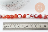 Perle agate naturelle feu rayée orange, 10mm, fil de 38cm, x1 (G1862)