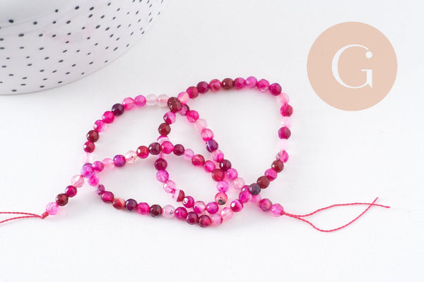 Perle agate naturelle rose4mm, x1 fil de 35cm (G0493)