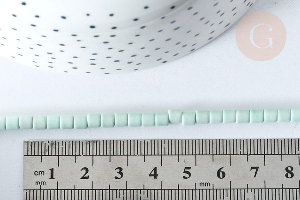 Perle agate naturelle teintée vert clair heishi tube 4mm, pierre naturelle, le fil de 38cm, x1 (G5824)