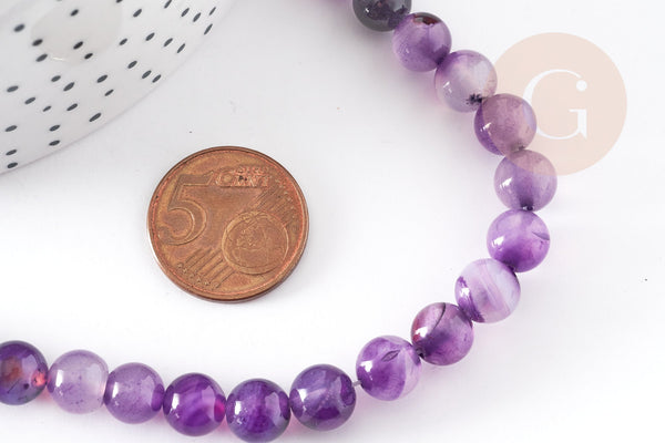 Perle agate rayée violet ronde agate pierre naturelle, fil de 45 perles environ ,8mm, x1 (G3669)