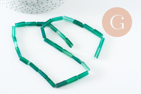 Perle agate rectangle verte, perle agate, pierre naturelle, perle pierre,13mm,fil de 40cm x1 (G0204)