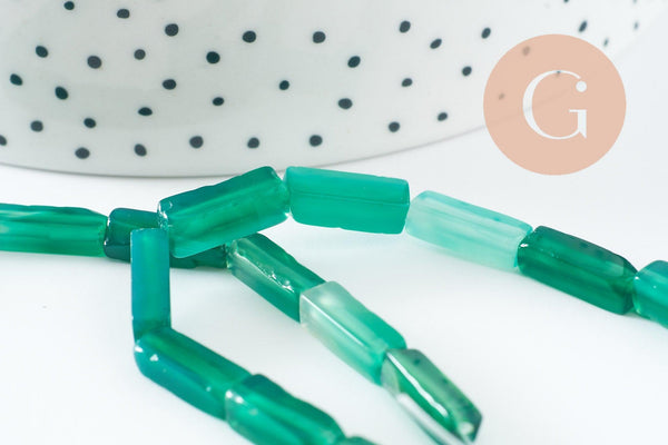 Perle agate rectangle verte, perle agate, pierre naturelle, perle pierre,13mm,fil de 40cm x1 (G0204)