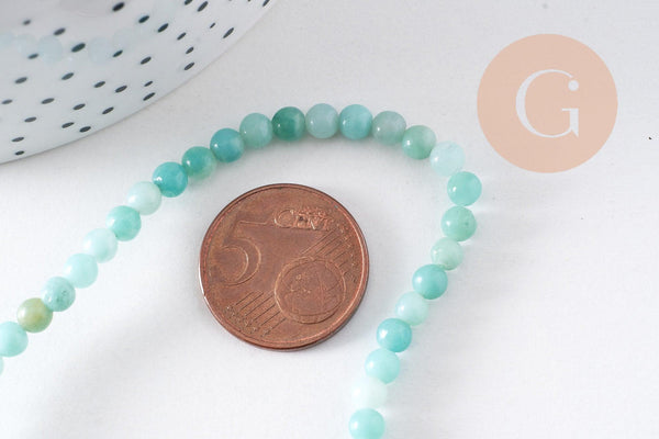 Perle amazonite naturelle ronde 4mm, perle pierre naturelle,fil de 38 cm, x1 (G5876)