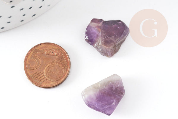 Perle améthyste violette naturel brute roulée,pierre naturelle, litotherapie, Chips amethyste, 18-25mm, x2 (G2967)