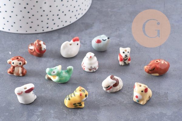 Perle animal porcelaine artisanale 13-19mm, x1 (G10243)