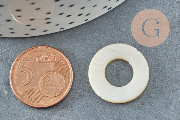 Perle anneau nacre blanche naturelle, perle cercle, coquillage blanc, 20mm, x5 G8052