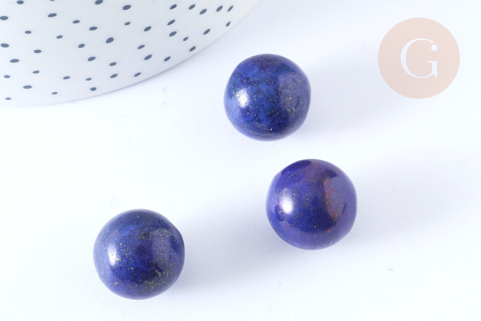 Perle boule lapis lazuli naturel 16mm, lapis naturel roulé, séance lithothérapie, x1 (G7896)