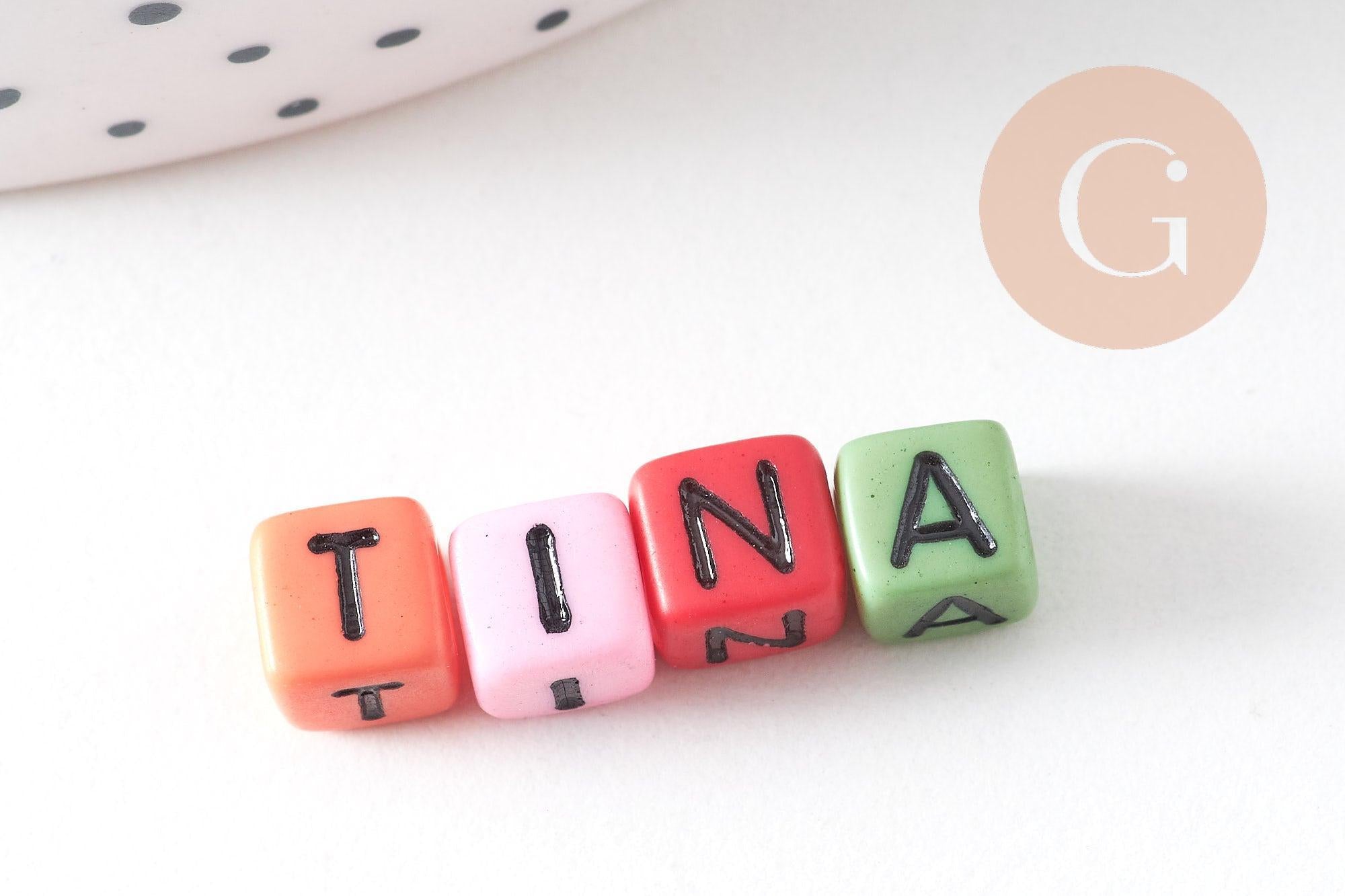 Perle carré Lettre Alphabet plastique multicolore,perle plastique, création bracelet mots,6mm, x 10gr (G1787)