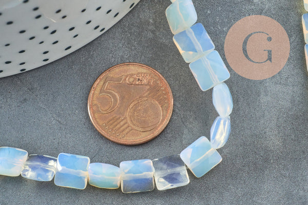 Perle carrée en opalite 12mm, bijou en pierre naturelle, opale synthétique, perle en pierre, le fil de 20cm, x1 G5881