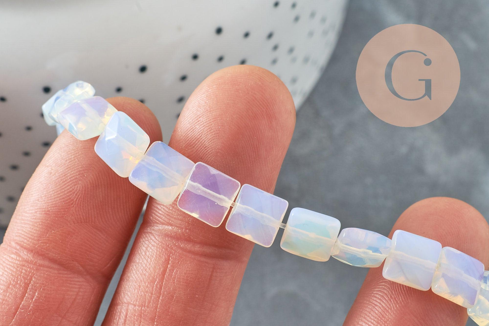 Perle carrée en opalite 12mm, bijou en pierre naturelle, opale synthétique, le fil de 20cm, x1 (G5881)