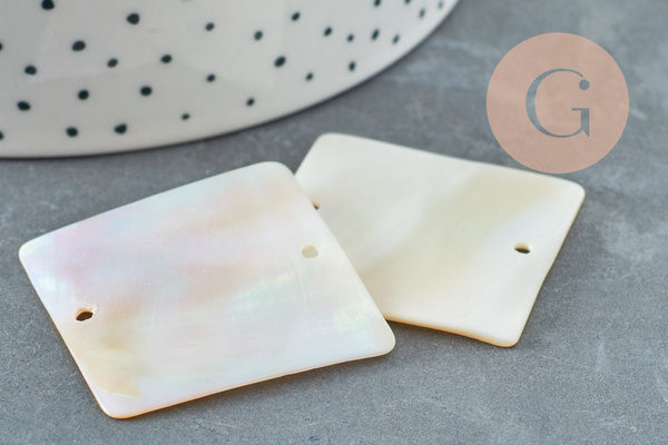 Perle carrée nacre blanche naturelle,perle nacre carré,nacre naturelle coquillage blanc, 34mm, x2 G1056