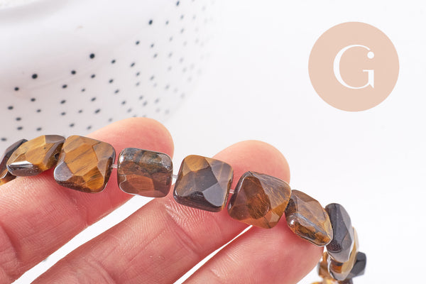 Perle carrée oeil de tigre naturel 12mm,pierre naturelle, oeil de tigre naturel, perle pierre, 20cm x1 (G5882)