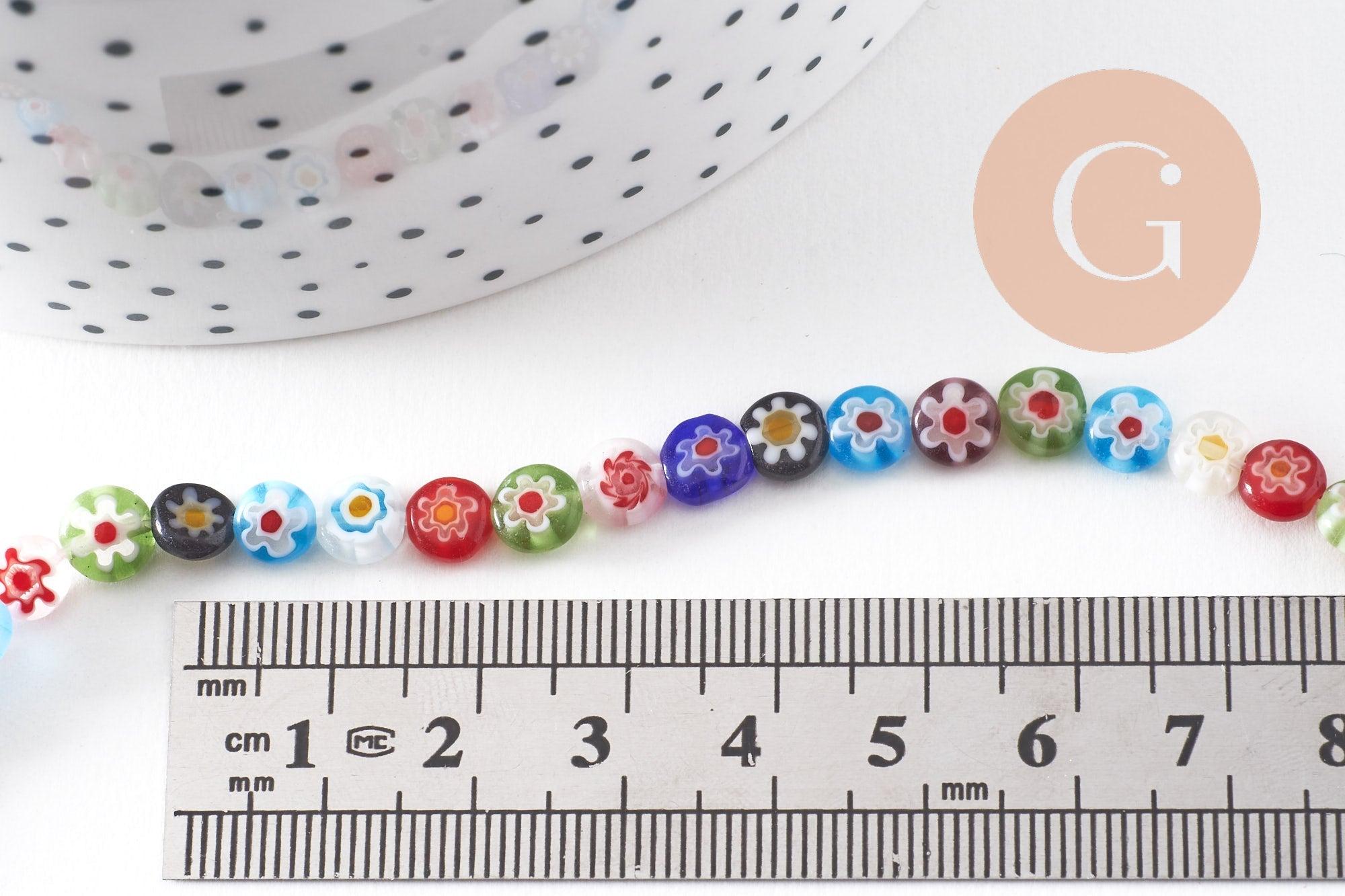Perle cercle verre millefiori 6mm, perle verre chance, perle artisanale verre, perle bijou été, fil de 35 cm, x1 (G5384)