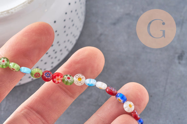 Perle cercle verre millefiori 6mm, x1 fil de 35.8cm (G10940)