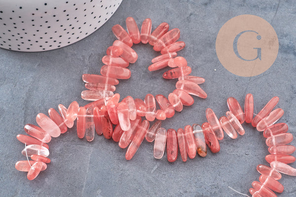 Perle cherry quartz, fournitures créatives,perle pierre,quartz Naturel, pierre précieuse,pierre naturelle,13-22mm fil de 60 perles, x1 (G1222)